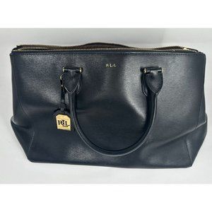 Ralph Lauren Newbury Double Zip Large BlackLeather Satchel Handbag